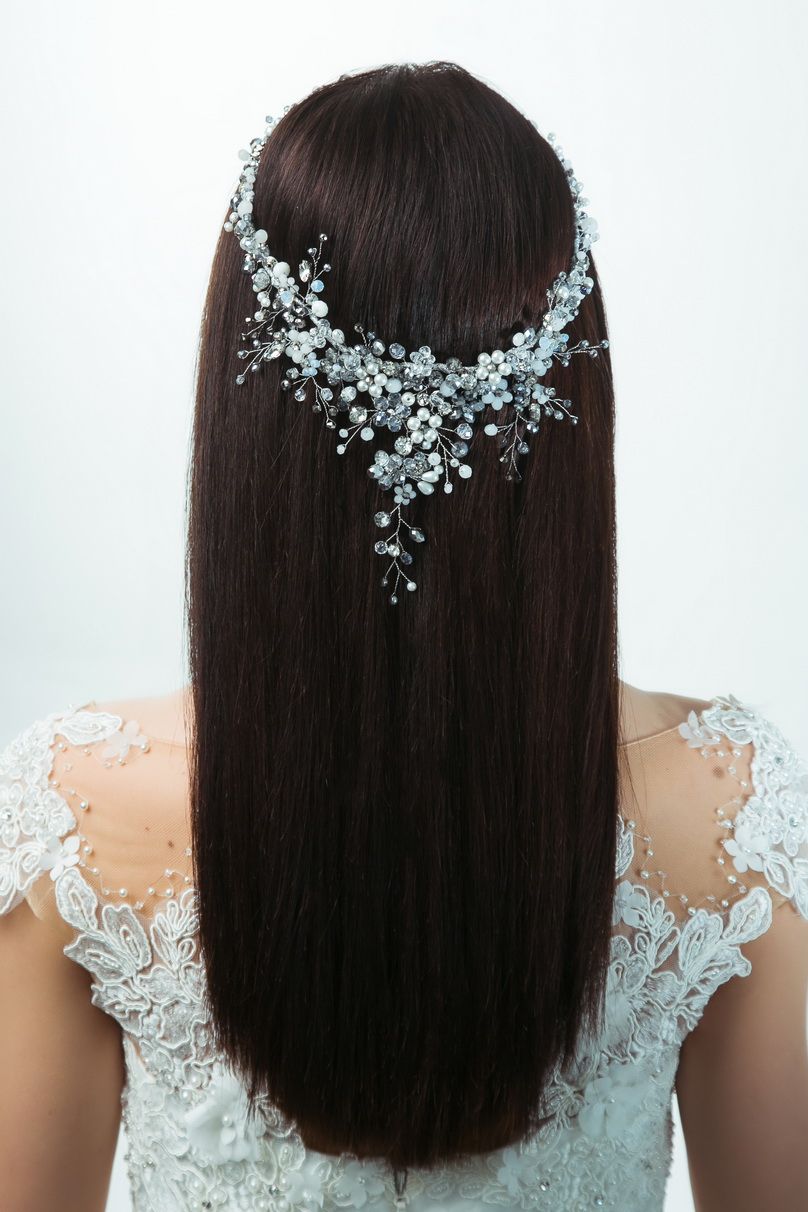 Свадебный венок для волос с кристаллами фото