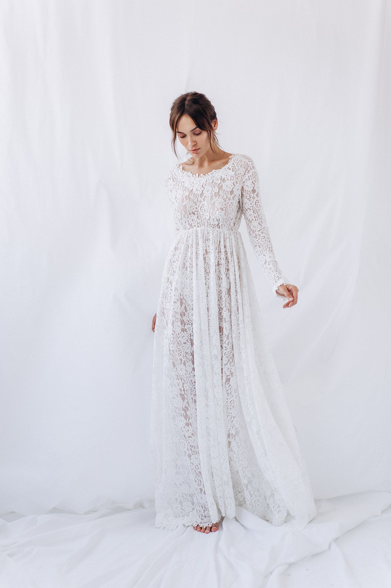 Кружевной пеньюар с рукавами фото