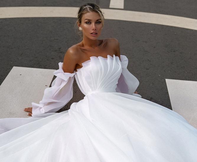 Свадебное платье из шифона с драпировкой фото