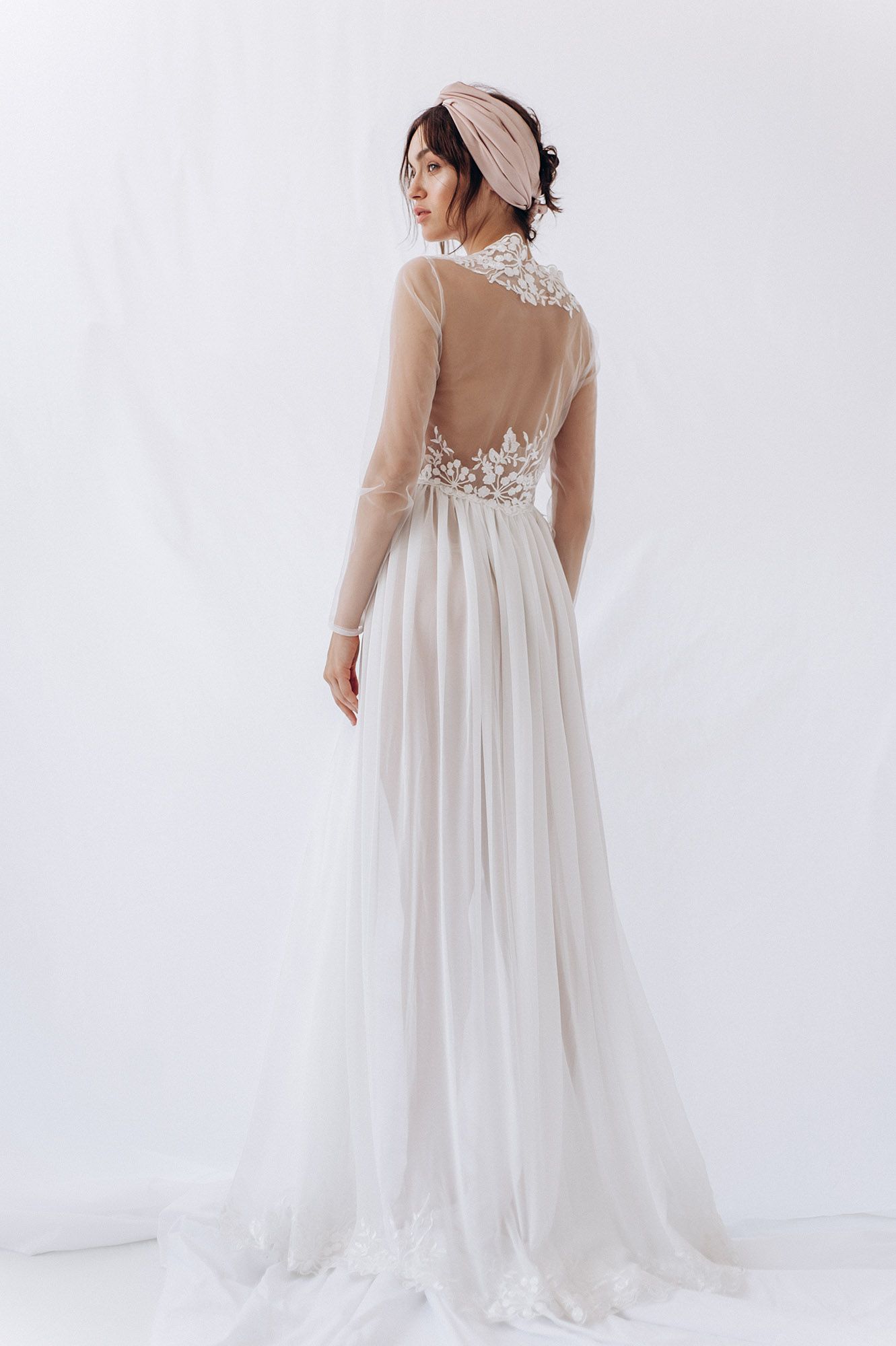 Свадебный халатик из шифона с кружевом фото