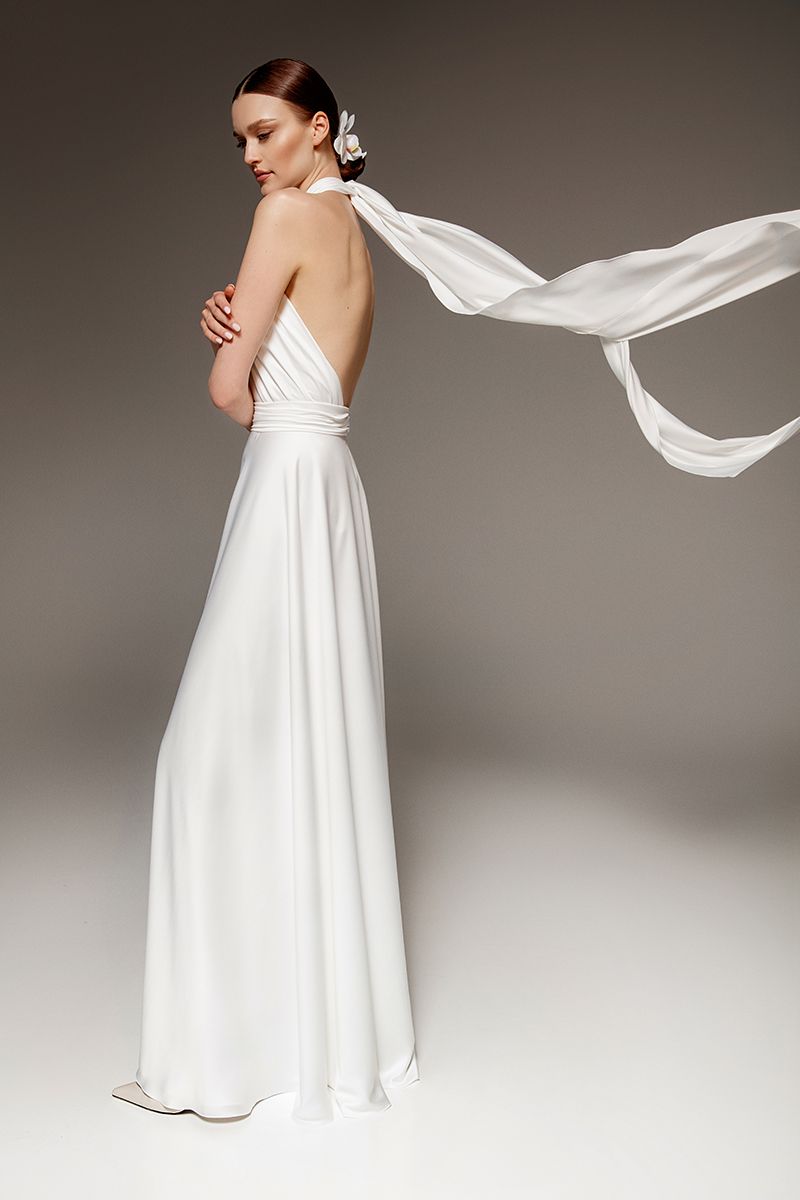 Шифоновое свадебное платье с разрезом фото