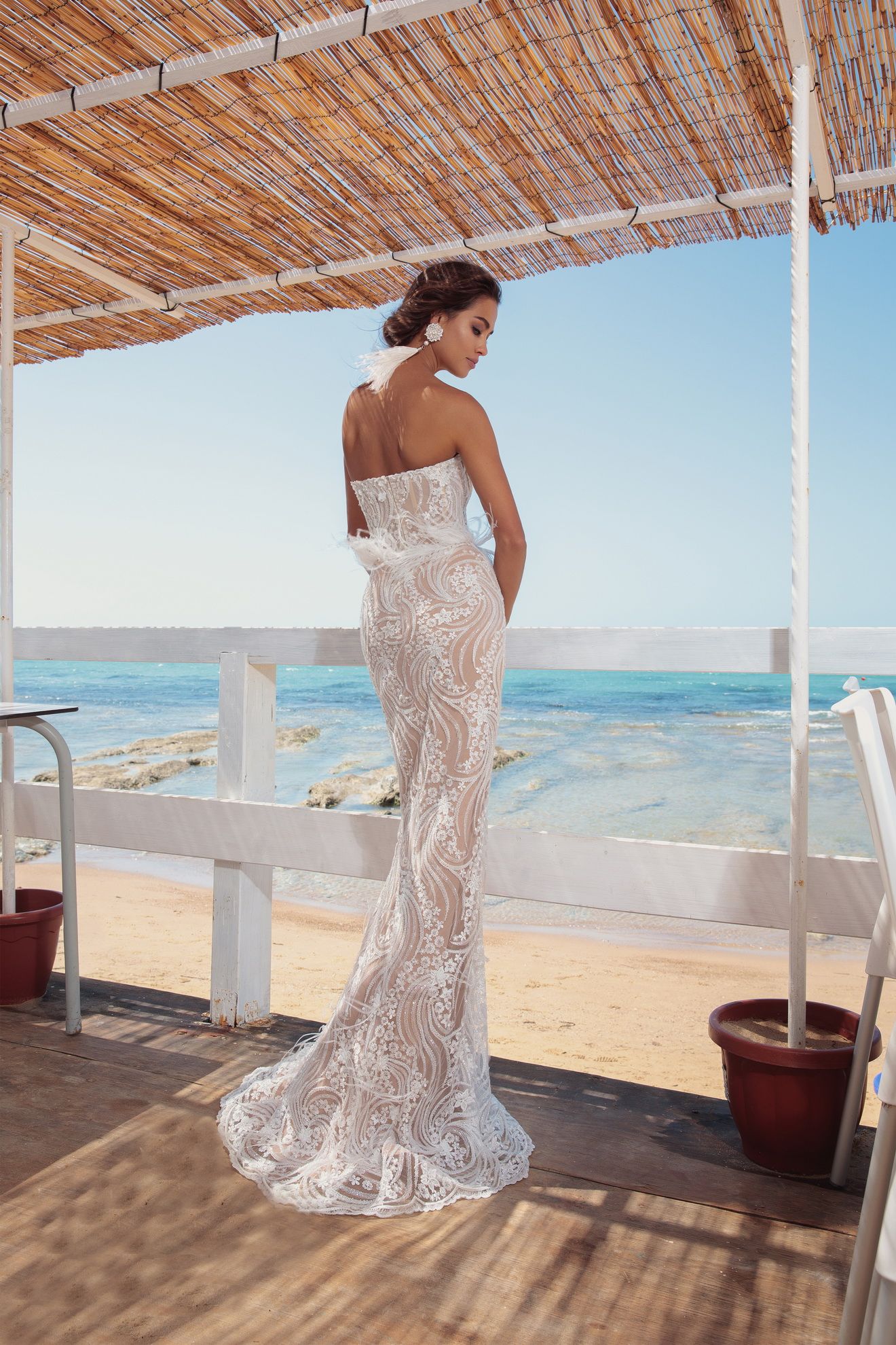 Свадебное платье русалка цвета капучино