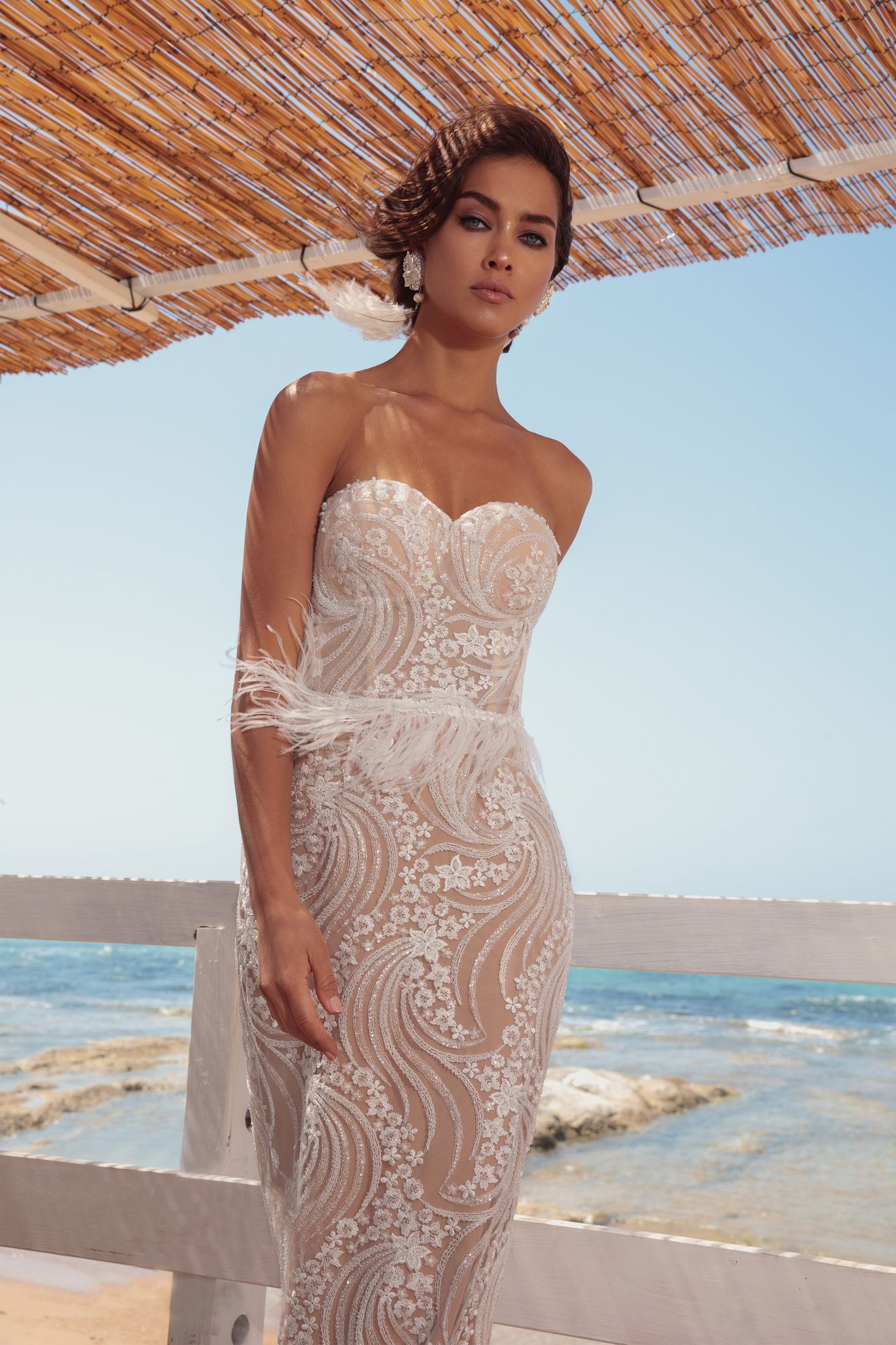 Свадебное платье русалка цвета капучино