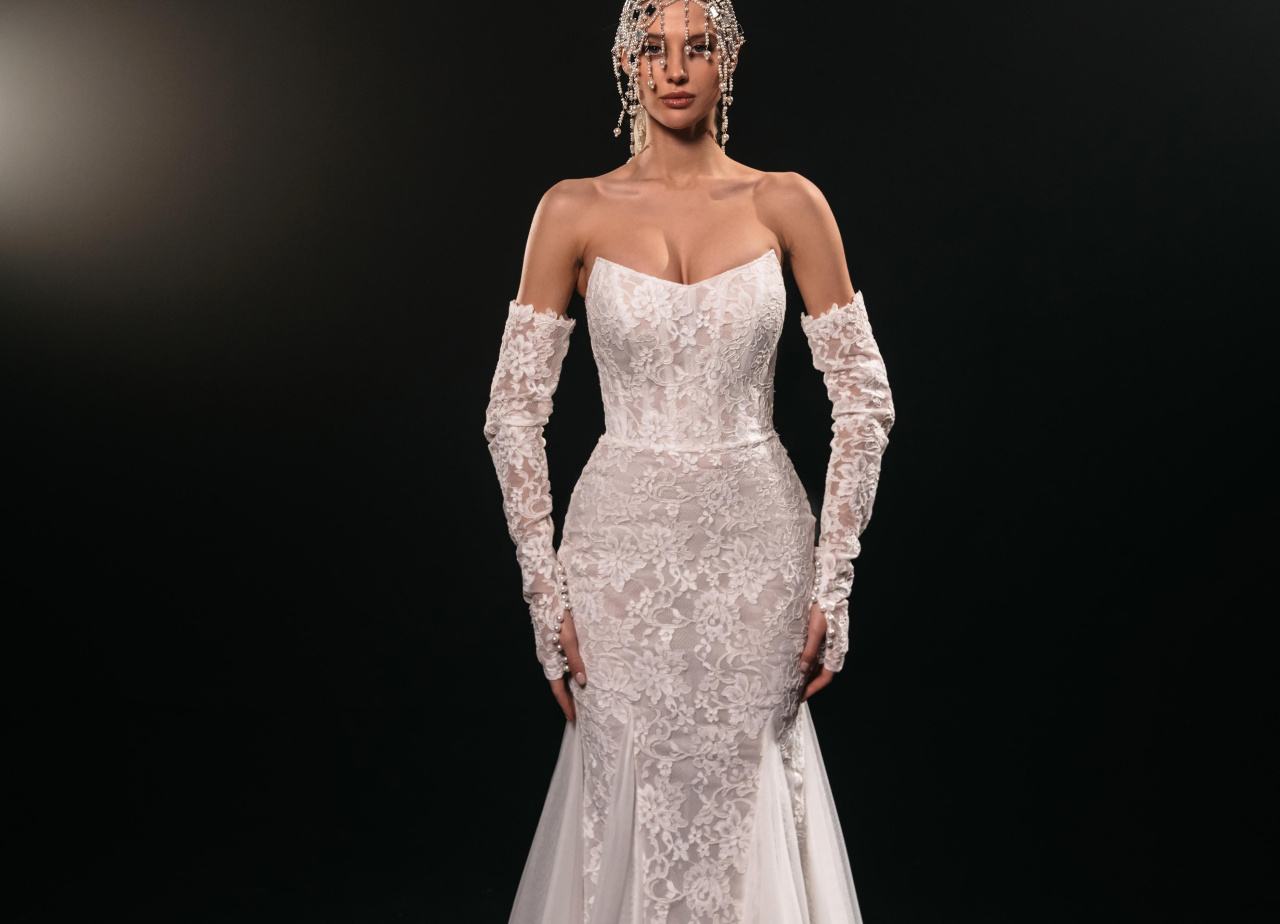 Кружевное свадебное платье рыбка фото