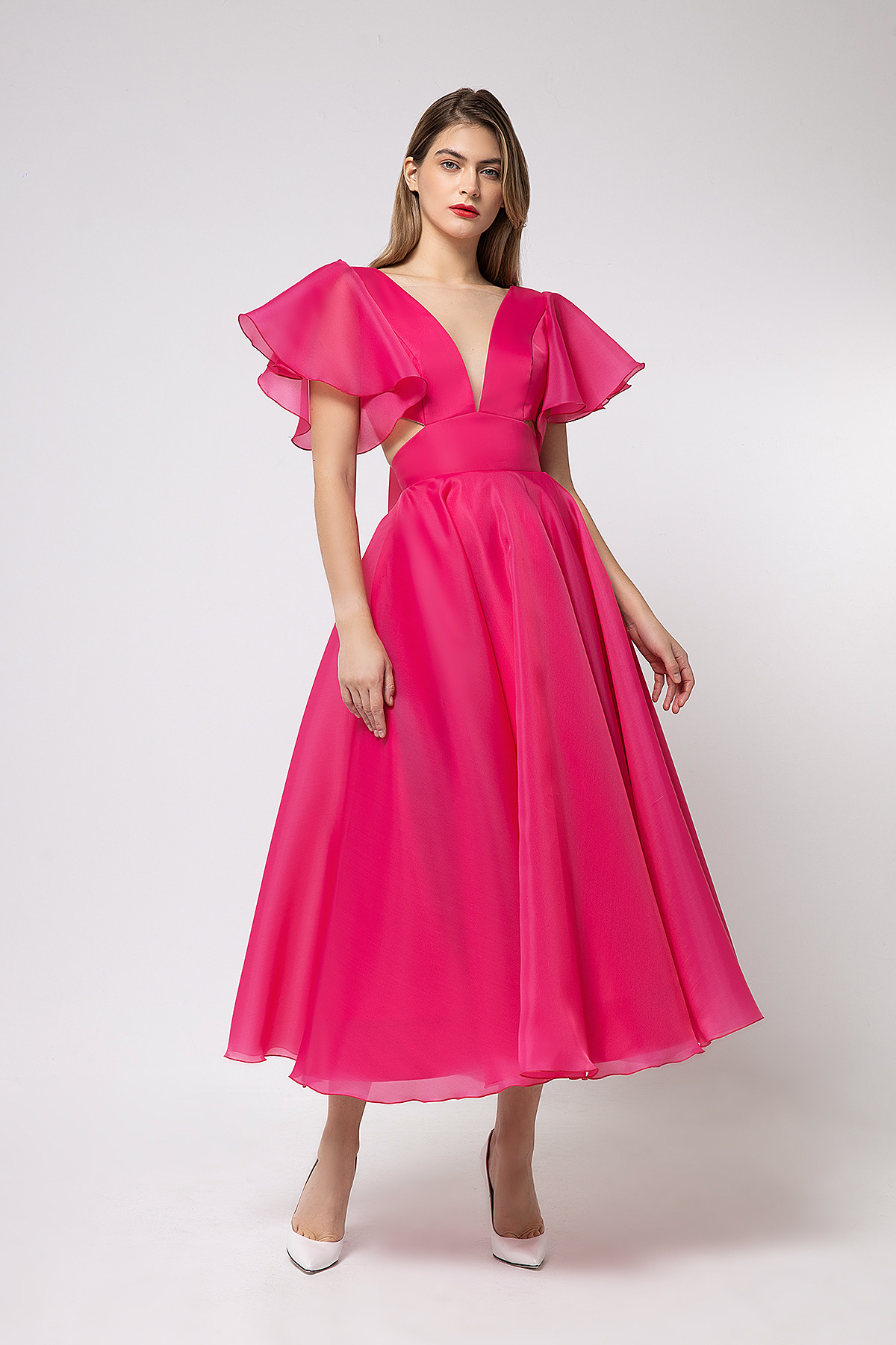 Вечернее свадебное платье в цвете фуксия фото