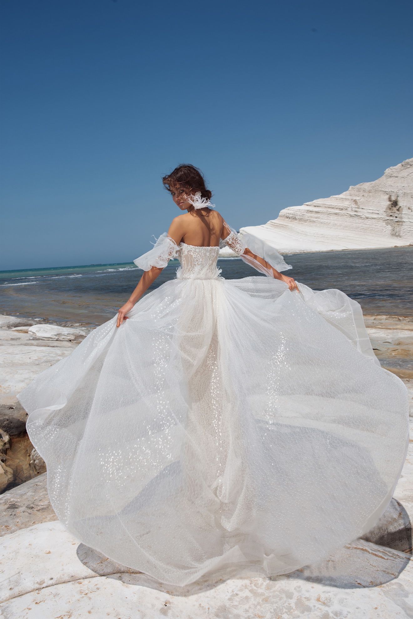 Свадебное платье русалка цвета капучино