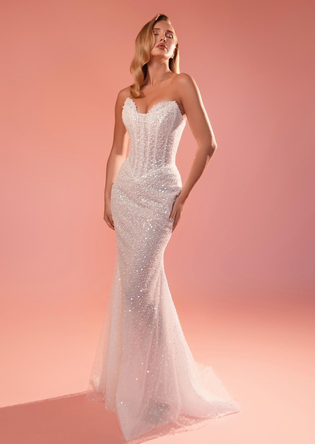 Сверкающее свадебные платье рыбка со съемным шлейфом фото