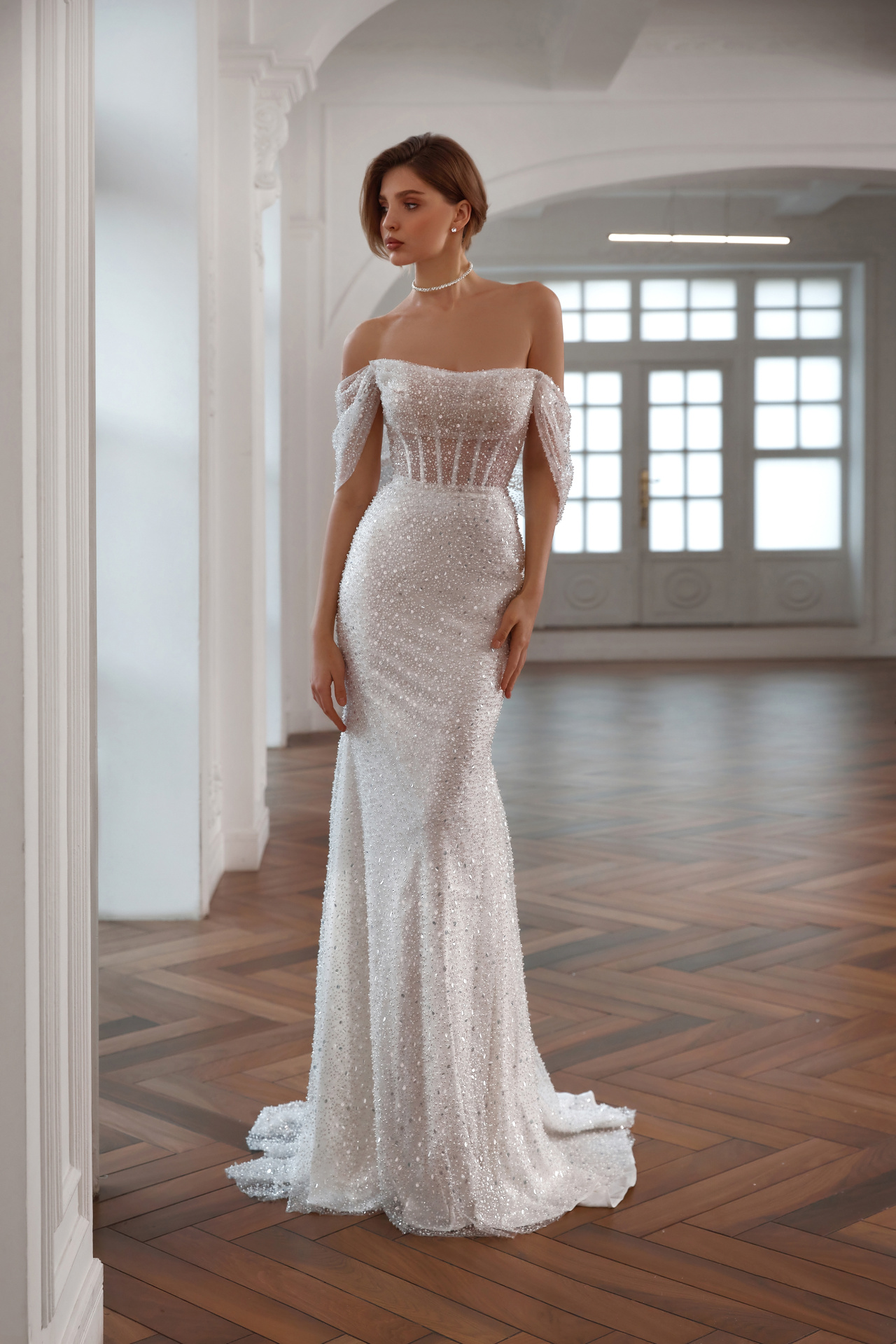 Роскошное свадебное платье рыбка с прозрачным корсетом фото