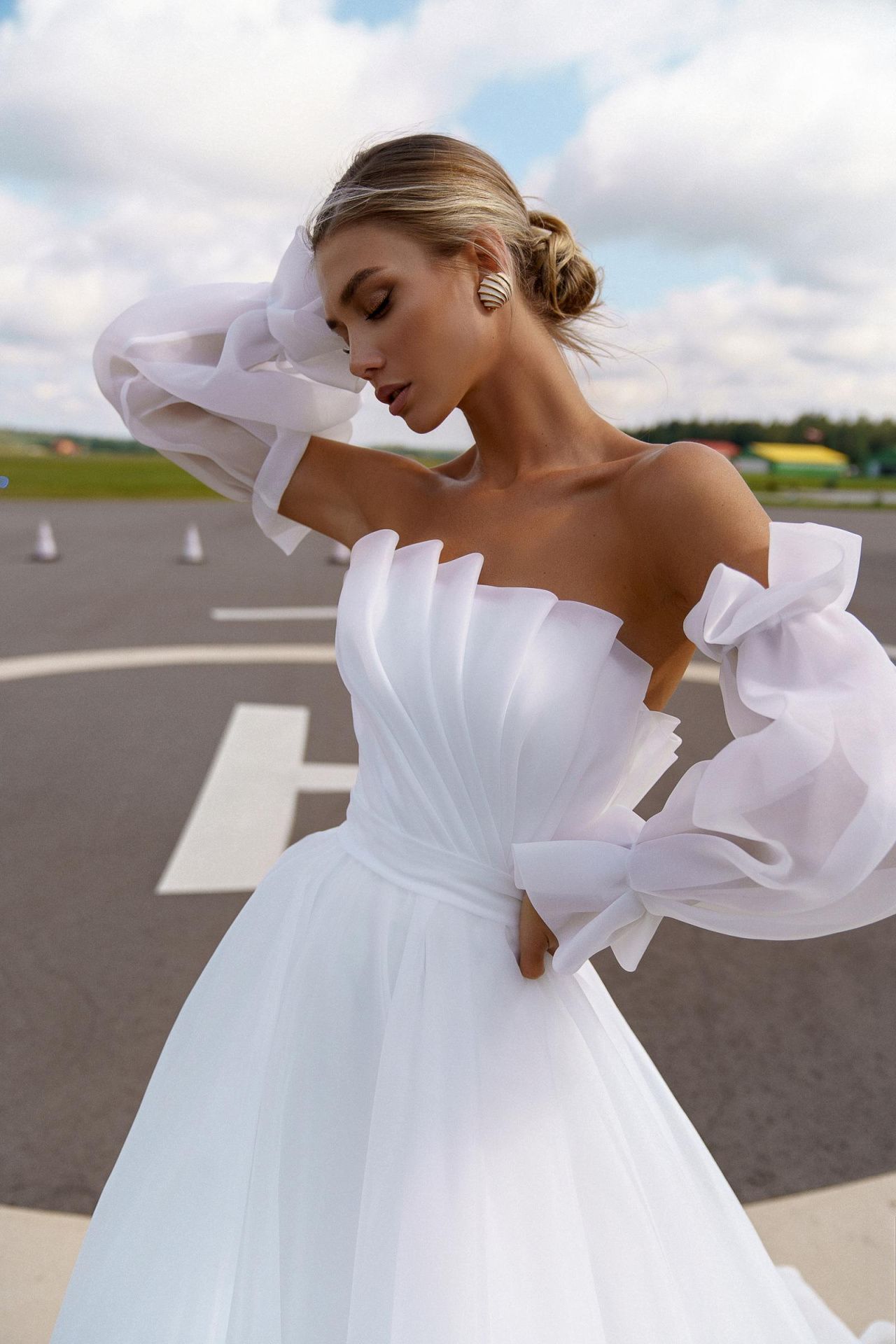 Свадебное платье из шифона с драпировкой фото