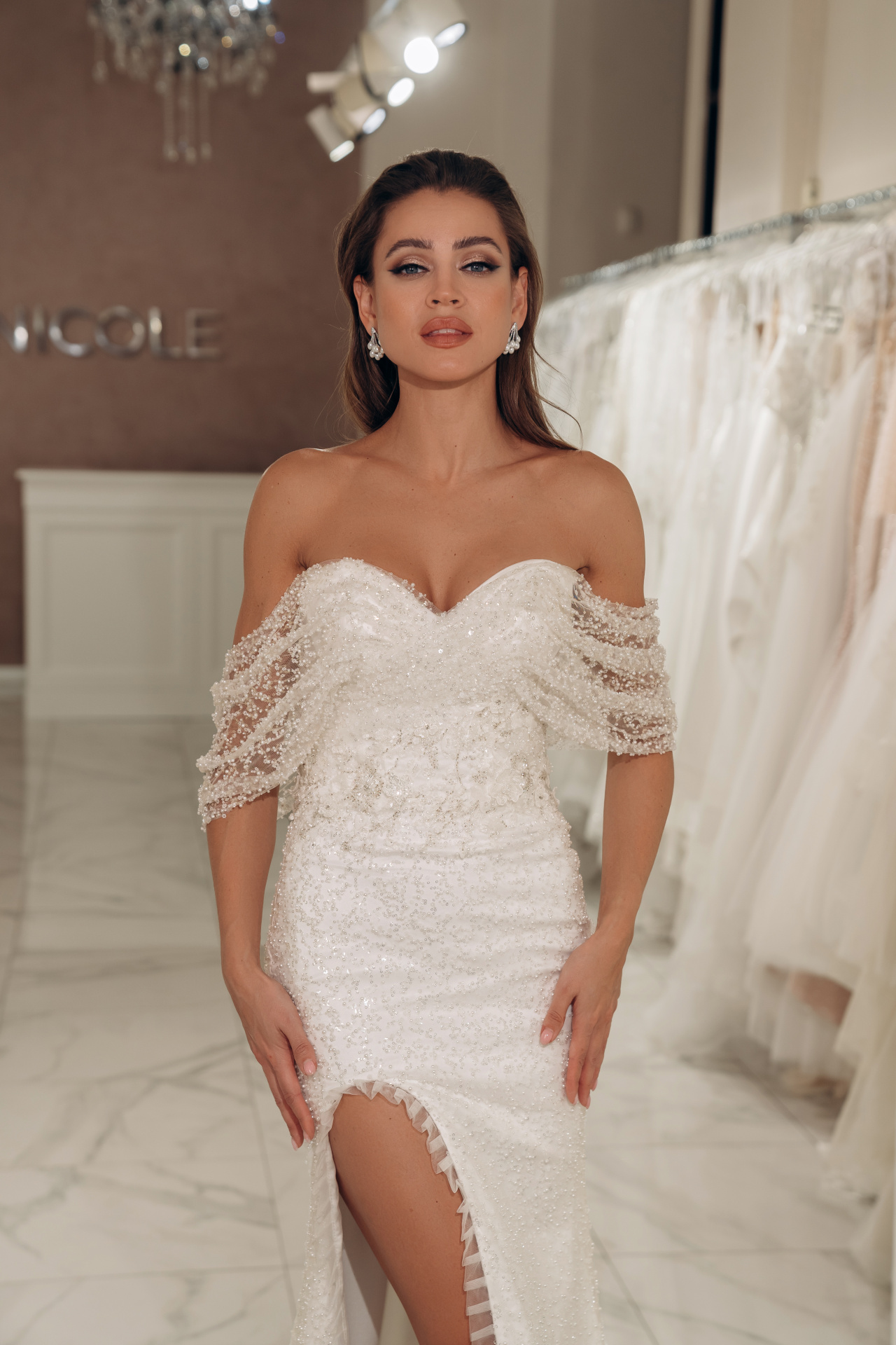 Садебное платье русалка расшитое бисером фото