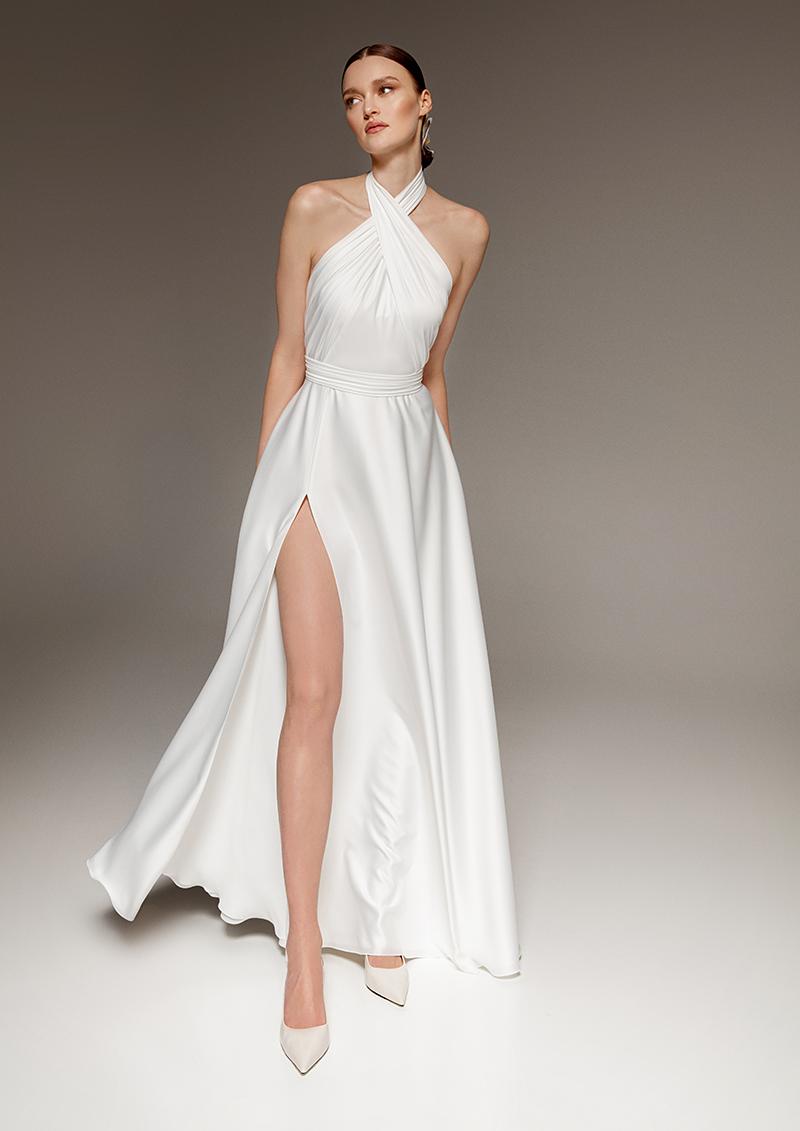 Шифоновое свадебное платье с разрезом фото