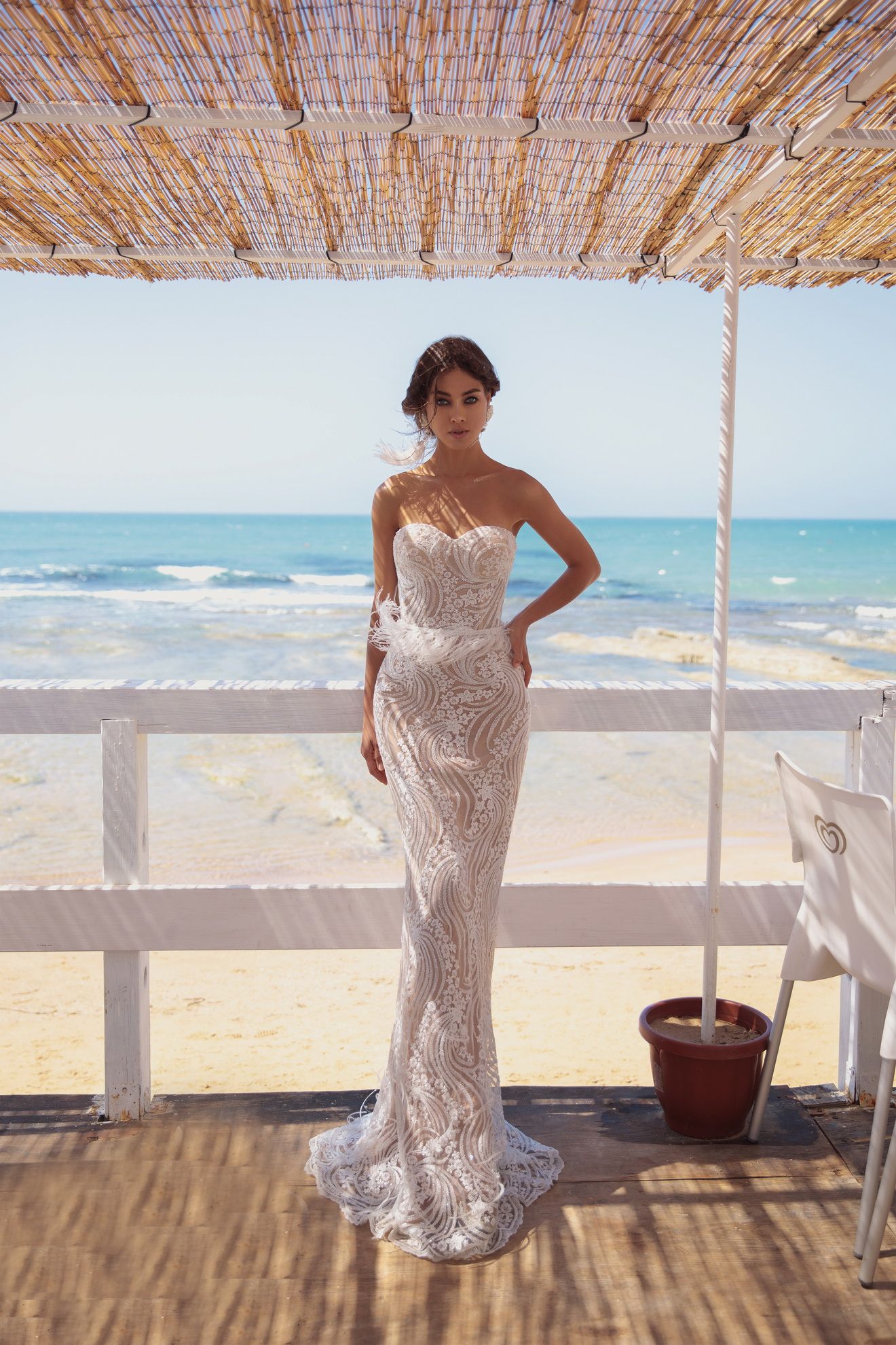 Свадебное платье русалка цвета капучино