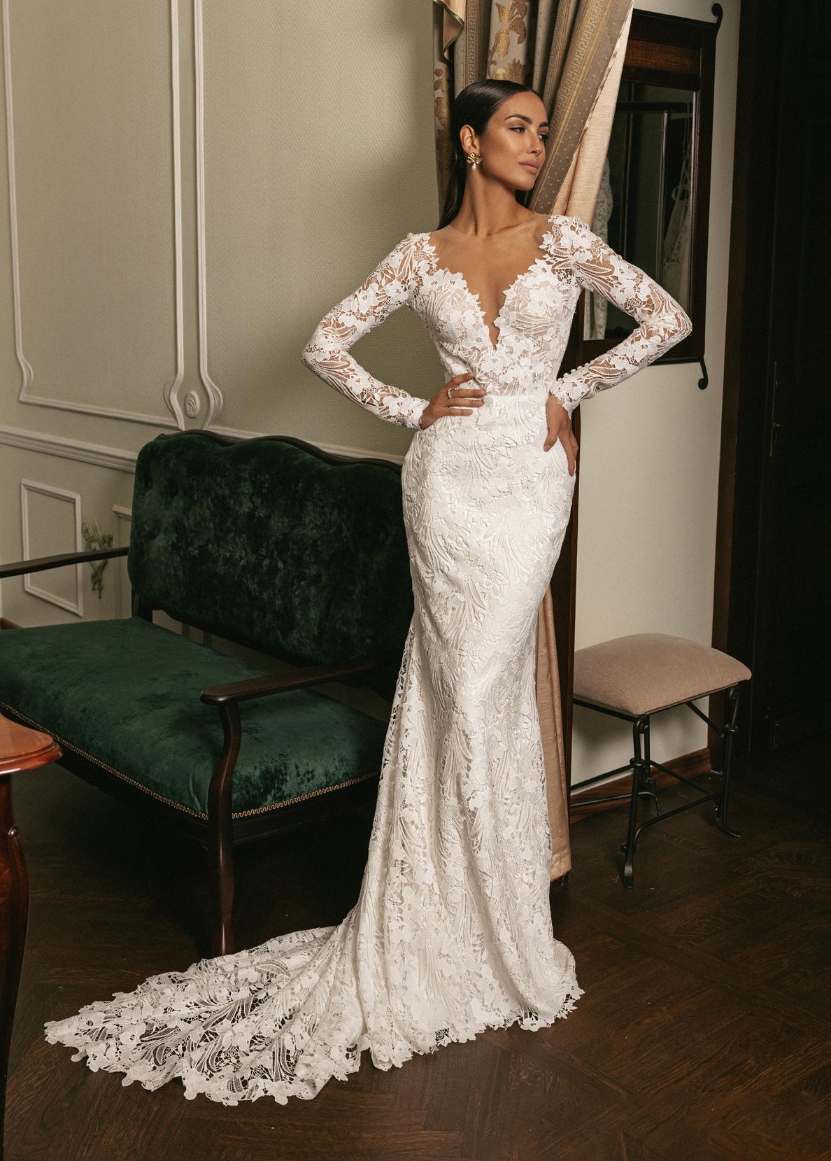 Белое свадебное платье с хлопковым кружевом фото