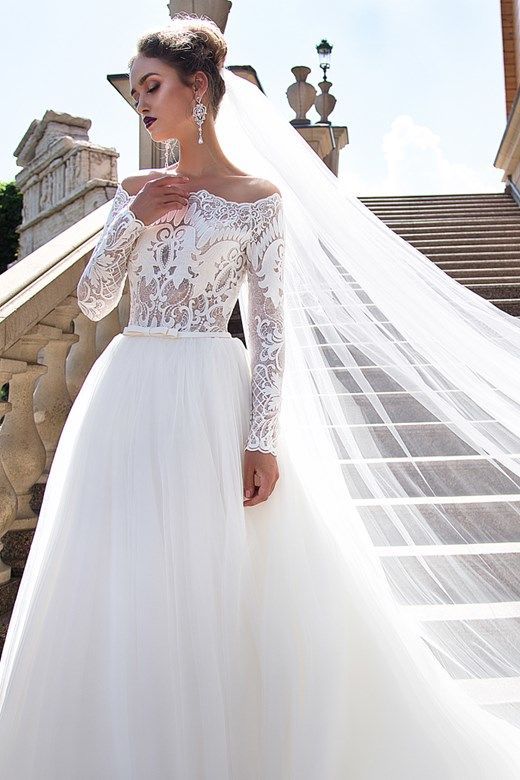 Длинная белая шелковая фата фото