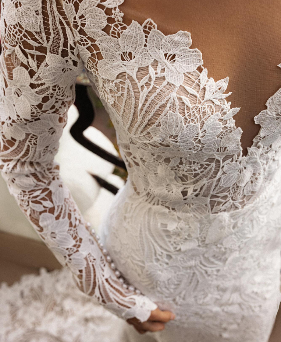 Белое свадебное платье с хлопковым кружевом фото