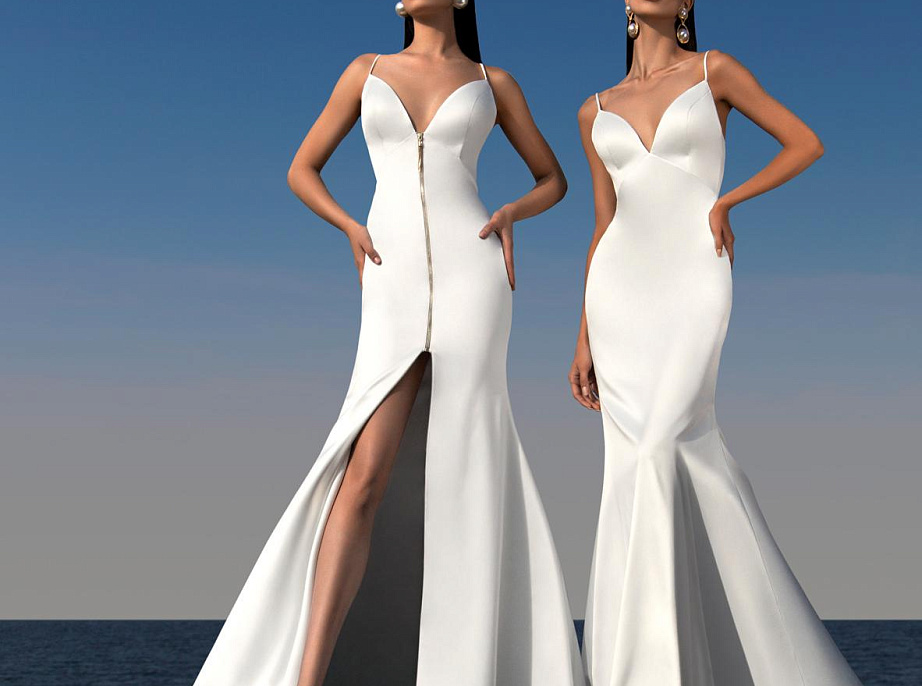 Атласное свадебное платье с акцентной молнией фото