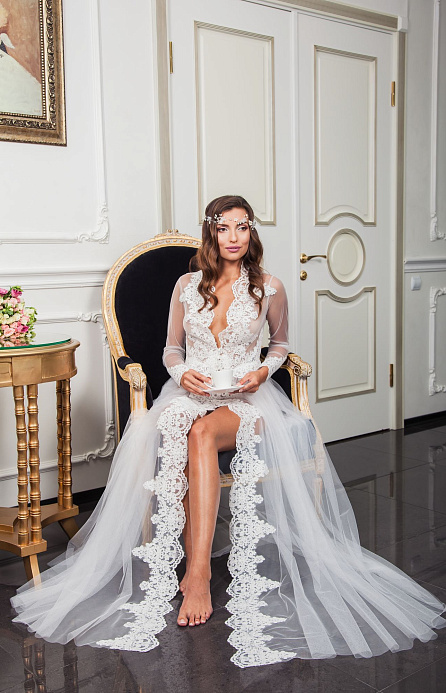 Прозрачный пеньюар с рукавами фото