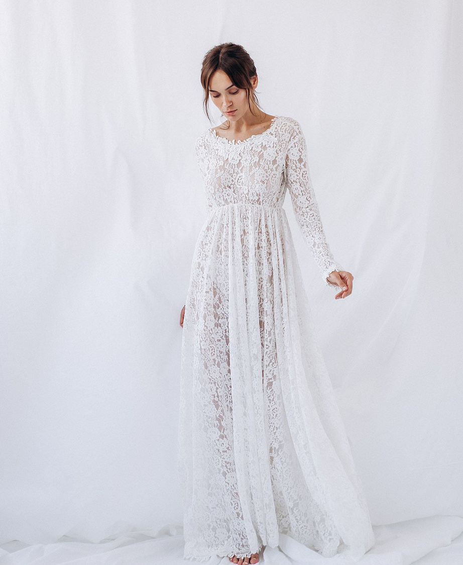 Кружевной пеньюар с рукавами фото