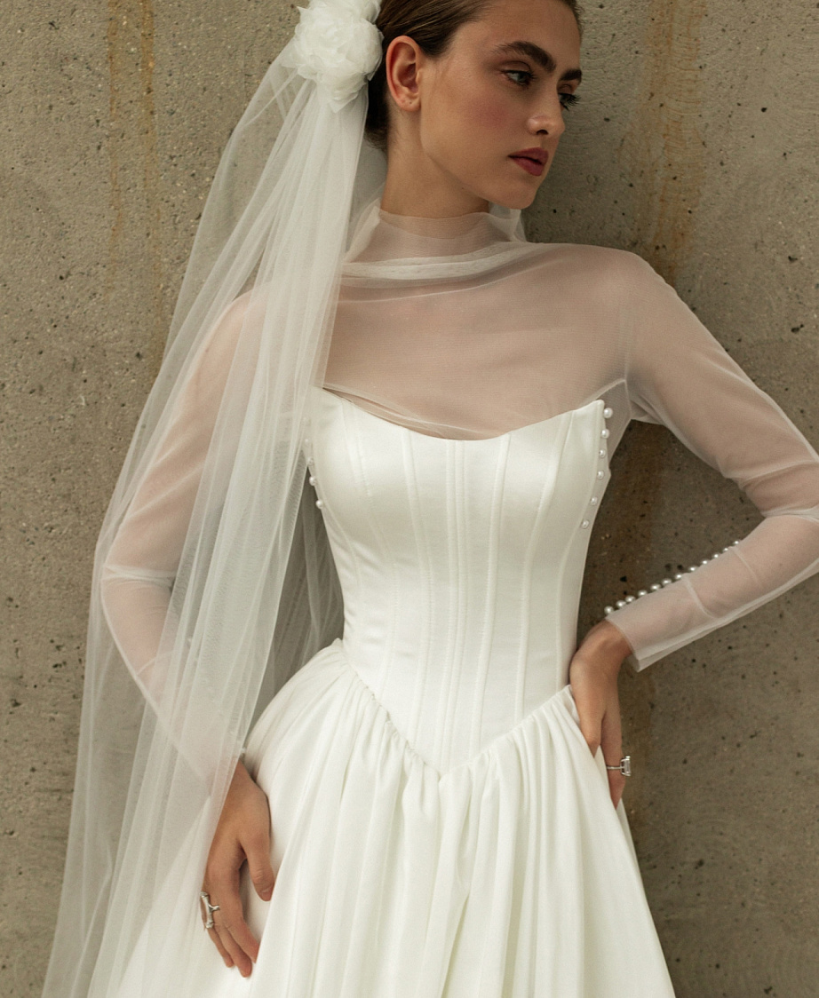 Классическое свадебное платье с прозрачным болеро фото