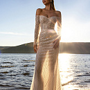 Свадебное платье русалка с рукавами и открытыми плечами фото