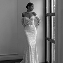 Белое кружевное свадебное платье рыбка с рукавами фото