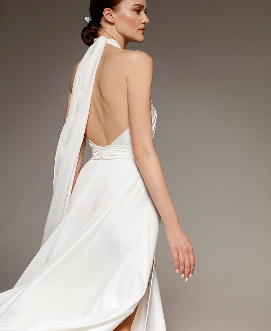 Шифоновое свадебное платье с разрезом фото