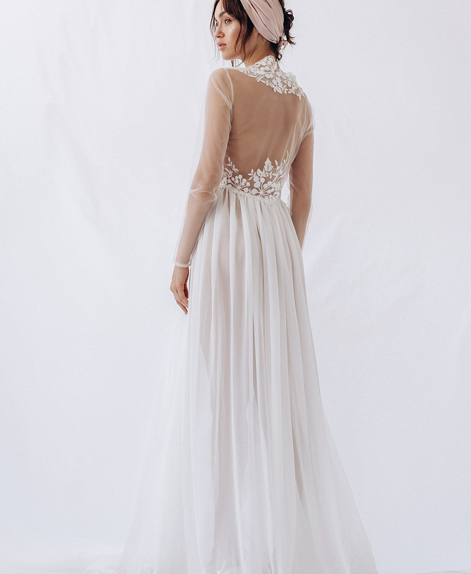 Свадебный халатик из шифона с кружевом фото