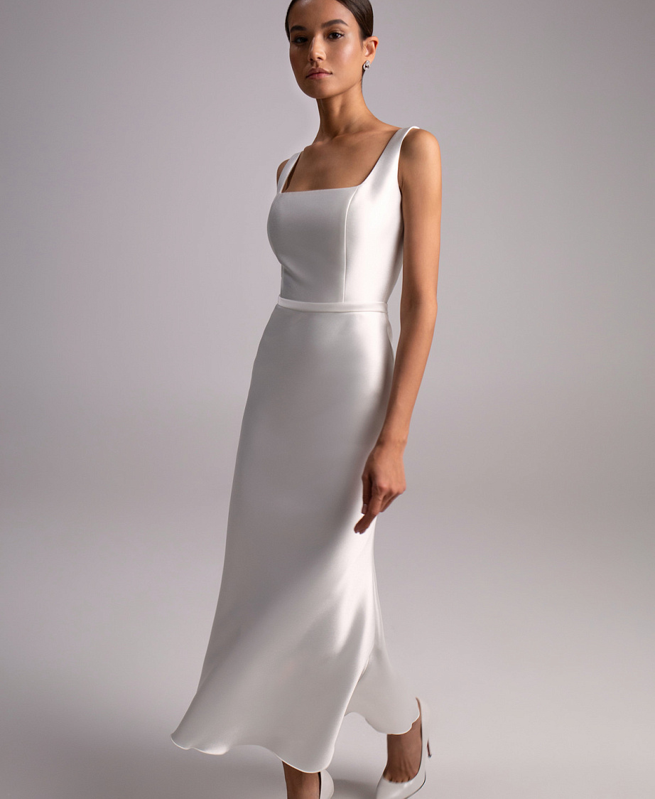 Свадебные платья миди с вырезом каре фото