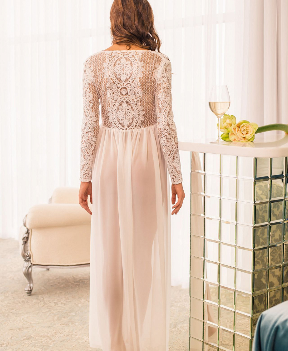 Будуарное платье с кружевными рукавами фото