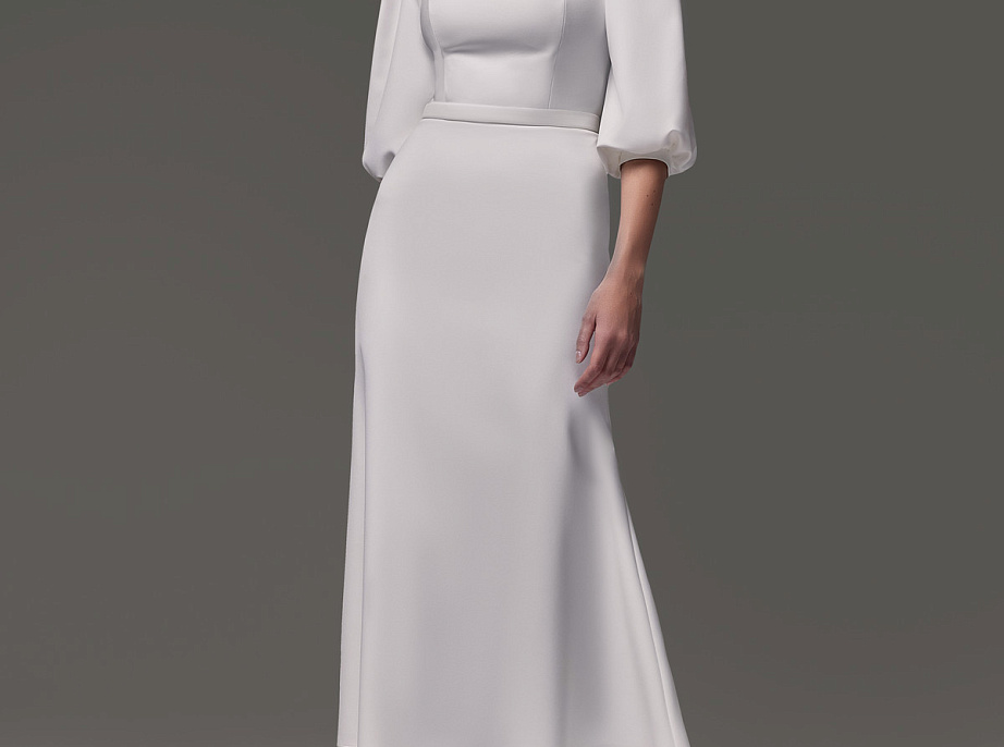 Свадебное платье миди из креп-стрейча фото