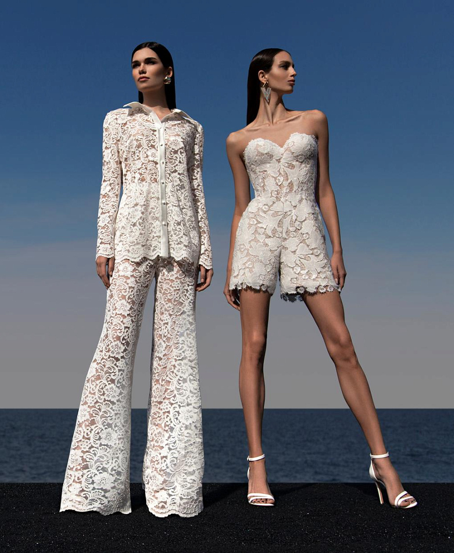 Кружевной свадебный комплект с брюками фото