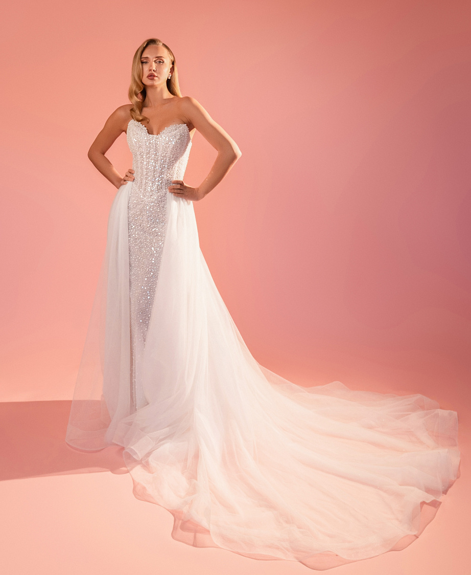 Сверкающее свадебные платье рыбка со съемным шлейфом фото
