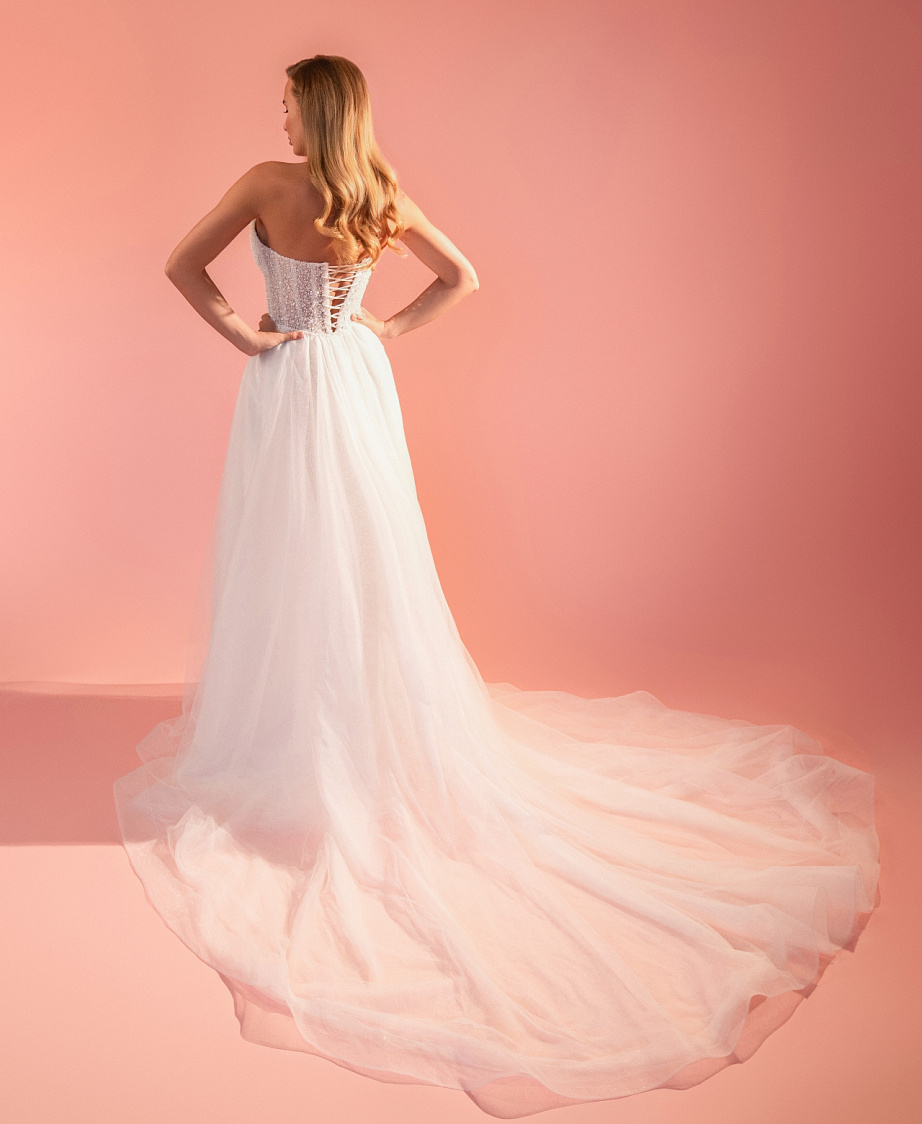 Сверкающее свадебные платье рыбка со съемным шлейфом фото