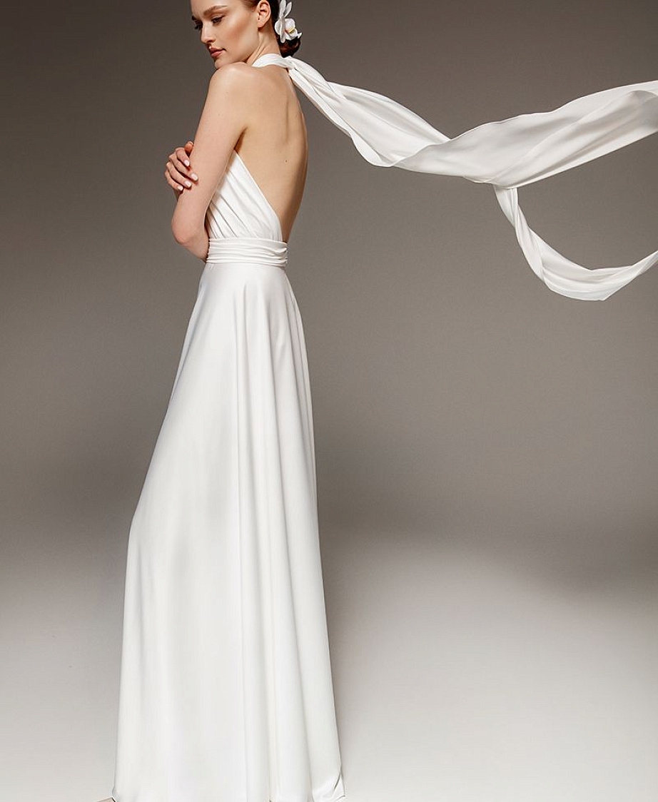 Шифоновое свадебное платье с разрезом фото