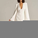 Свадебное платье миди из крепа с рукавами клешь фото