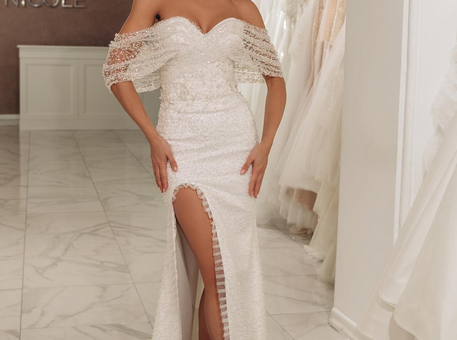 Садебное платье русалка расшитое бисером фото