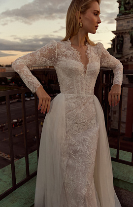 Кружевное свадебное платье русалка со шлейфом фото