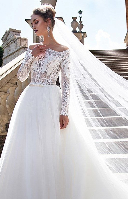 Длинная белая шелковая фата фото