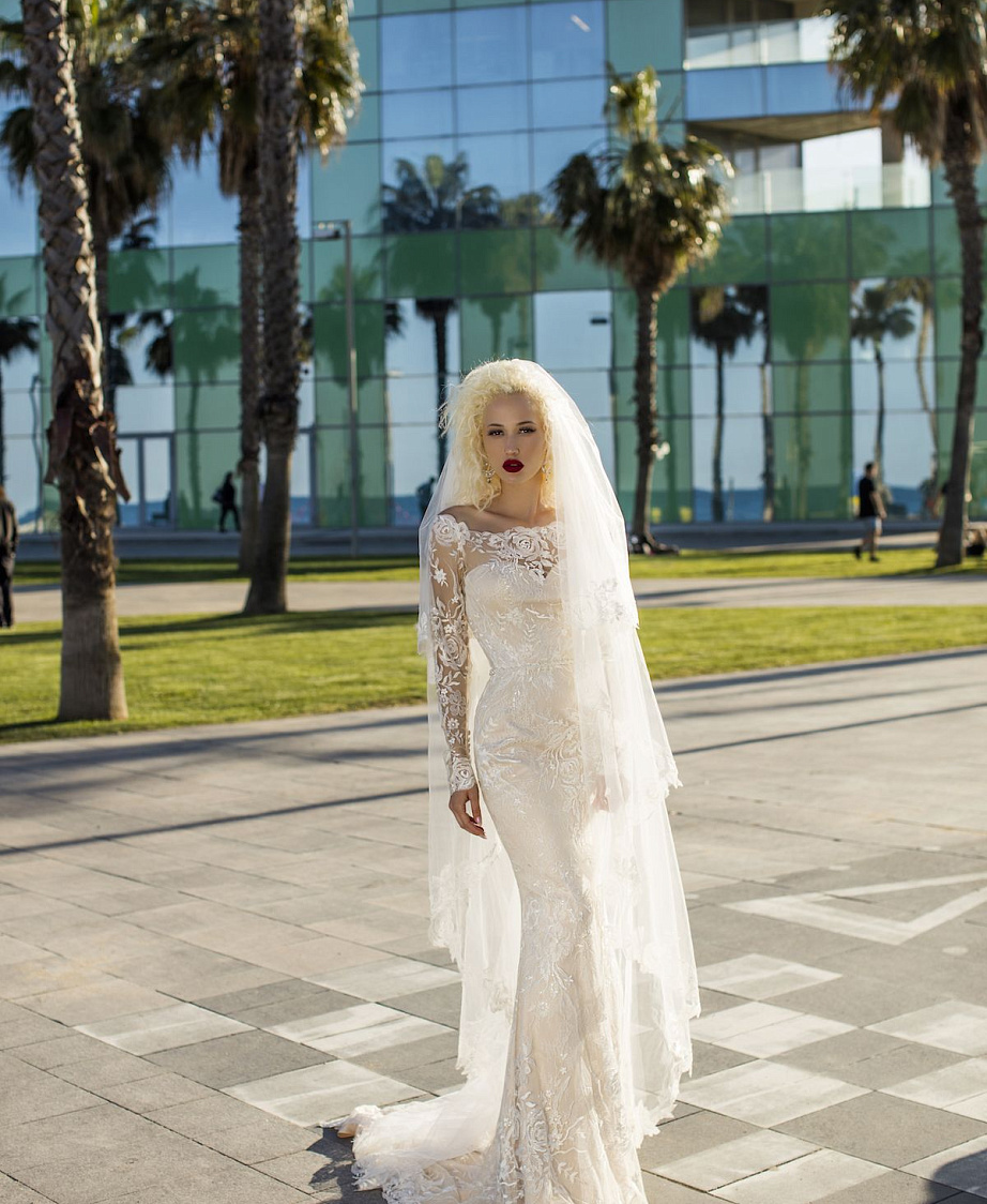 Кружевная двухслойная свадебная фата фото