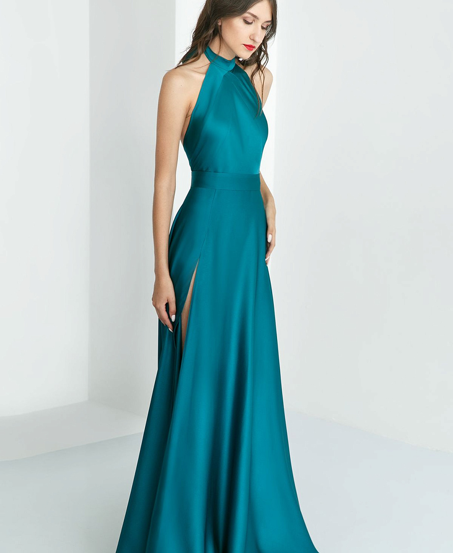 Длинное изумрудное платье на выпускной фото