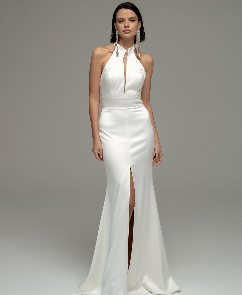 Стильное свадебное платье под горло фото