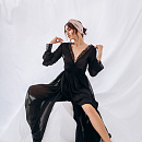 Черный пеньюар из шифона с кружевом фото