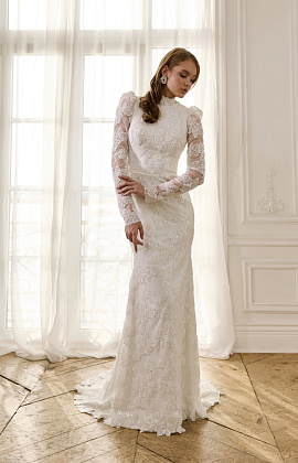 Закрытое кружевное свадебное платье рыбка фото