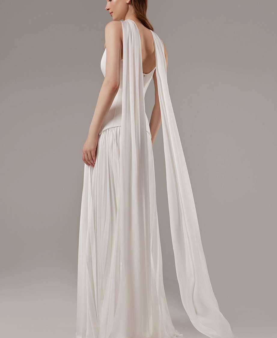 Лаконичный свадебный комплект с юбкой плиссе фото