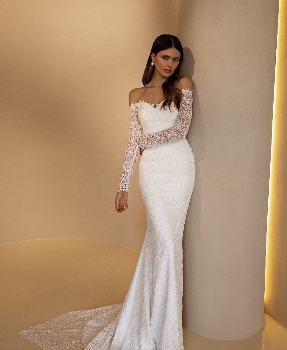 Свадебное платье рыбка в хлопковом кружеве фото