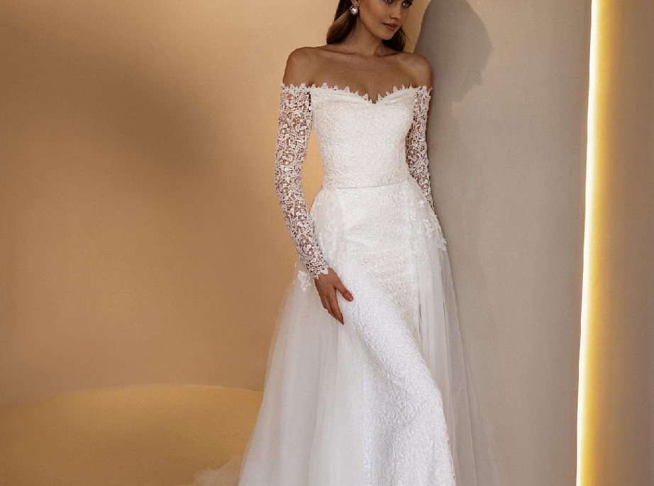 Свадебное платье рыбка в хлопковом кружеве фото