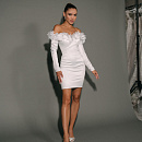 Свадебное платье мини с декором из 3Д цветов фото