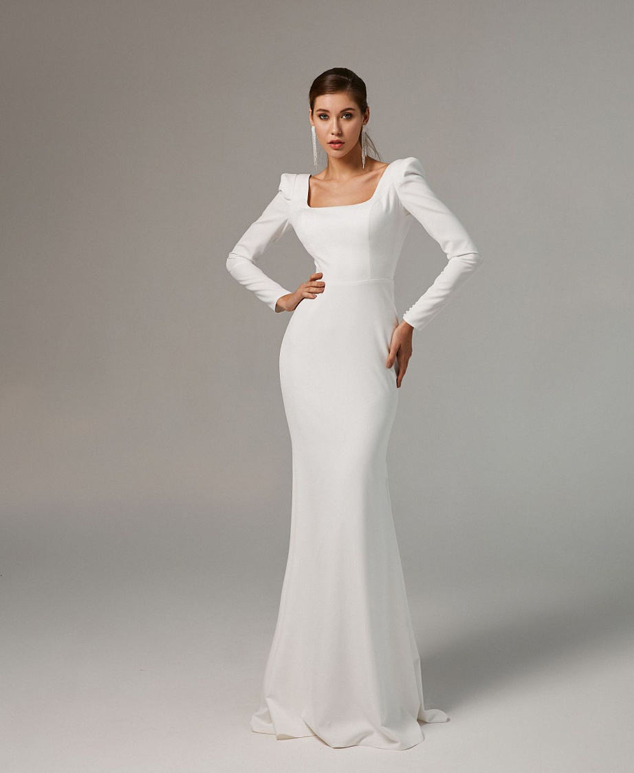 Свадебное платье русалка с квадратным вырезом и плечиками фото