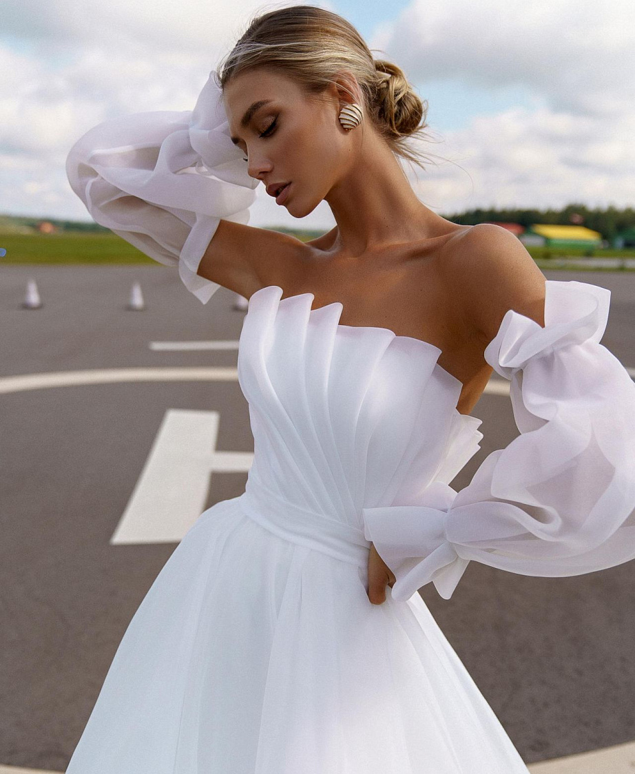 Свадебное платье из шифона с драпировкой фото