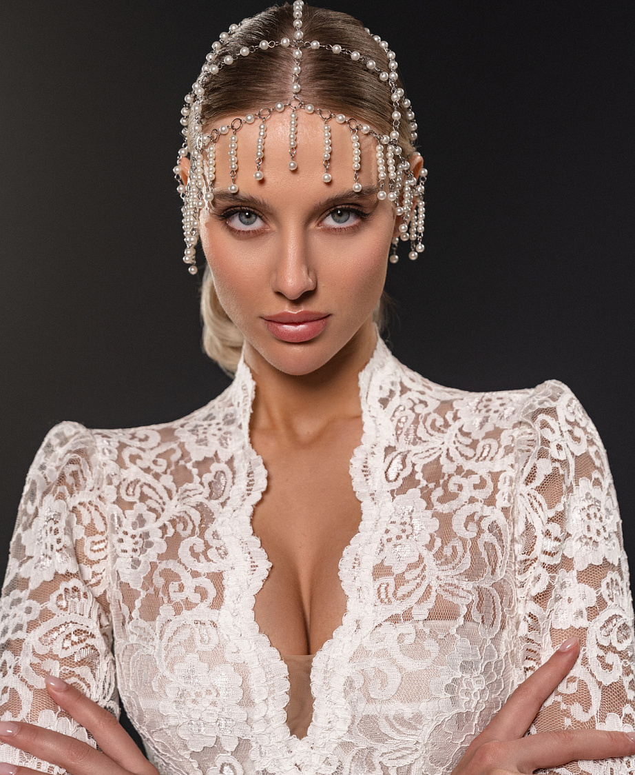 Белое закрытое кружевное платье фото